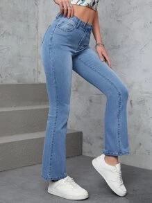 Drop Waist Flare Leg Jeans - Light Wash - View 1