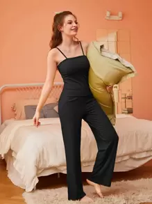 SHEIN Unity Button Front Robe & Cami Top & Trousers PJ Set