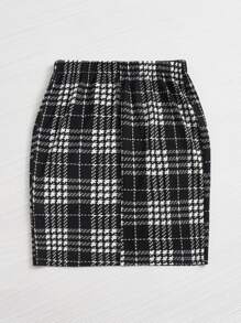 SHEIN LUNE Plus Plaid Print Skirt - Black and White - View 2