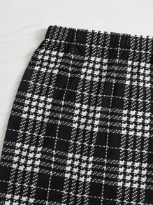 SHEIN LUNE Plus Plaid Print Skirt - Black and White - View 3