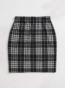SHEIN LUNE Plus Plaid Print Skirt - Black and White - View 4