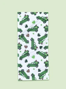 1pc Leaf & Car Pattern Face Towel - Multicolor - View 1