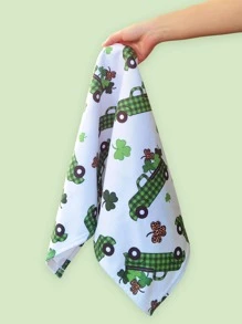 1pc Leaf & Car Pattern Face Towel - Multicolor - View 2