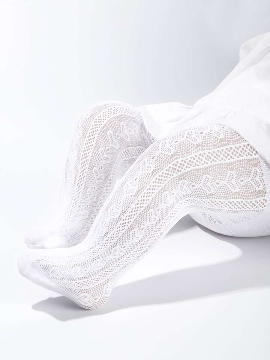 Baby Hollow Out Tights - White - View 1