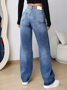 Ripped Straight Leg Jeans - Medium Wash - View 2