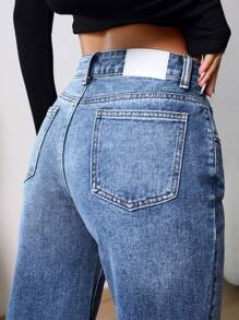 Ripped Straight Leg Jeans - Medium Wash - View 6