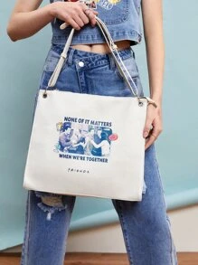 FRIENDS X SHEIN Túi vai Thùa khuyết Con số Lá thư Có thể điều chỉnh được Đúng mốt - trắng - Xem 4