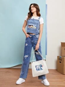FRIENDS X SHEIN Túi vai Thùa khuyết Con số Lá thư Có thể điều chỉnh được Đúng mốt - trắng - Xem 3