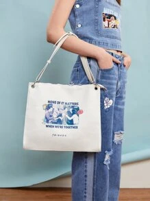 FRIENDS X SHEIN Túi vai Thùa khuyết Con số Lá thư Có thể điều chỉnh được Đúng mốt - trắng - Xem 2
