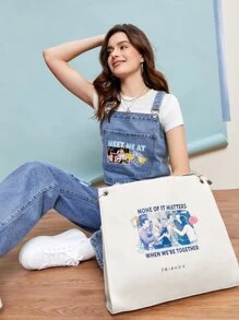 FRIENDS X SHEIN Túi vai Thùa khuyết Con số Lá thư Có thể điều chỉnh được Đúng mốt - trắng - Xem 7