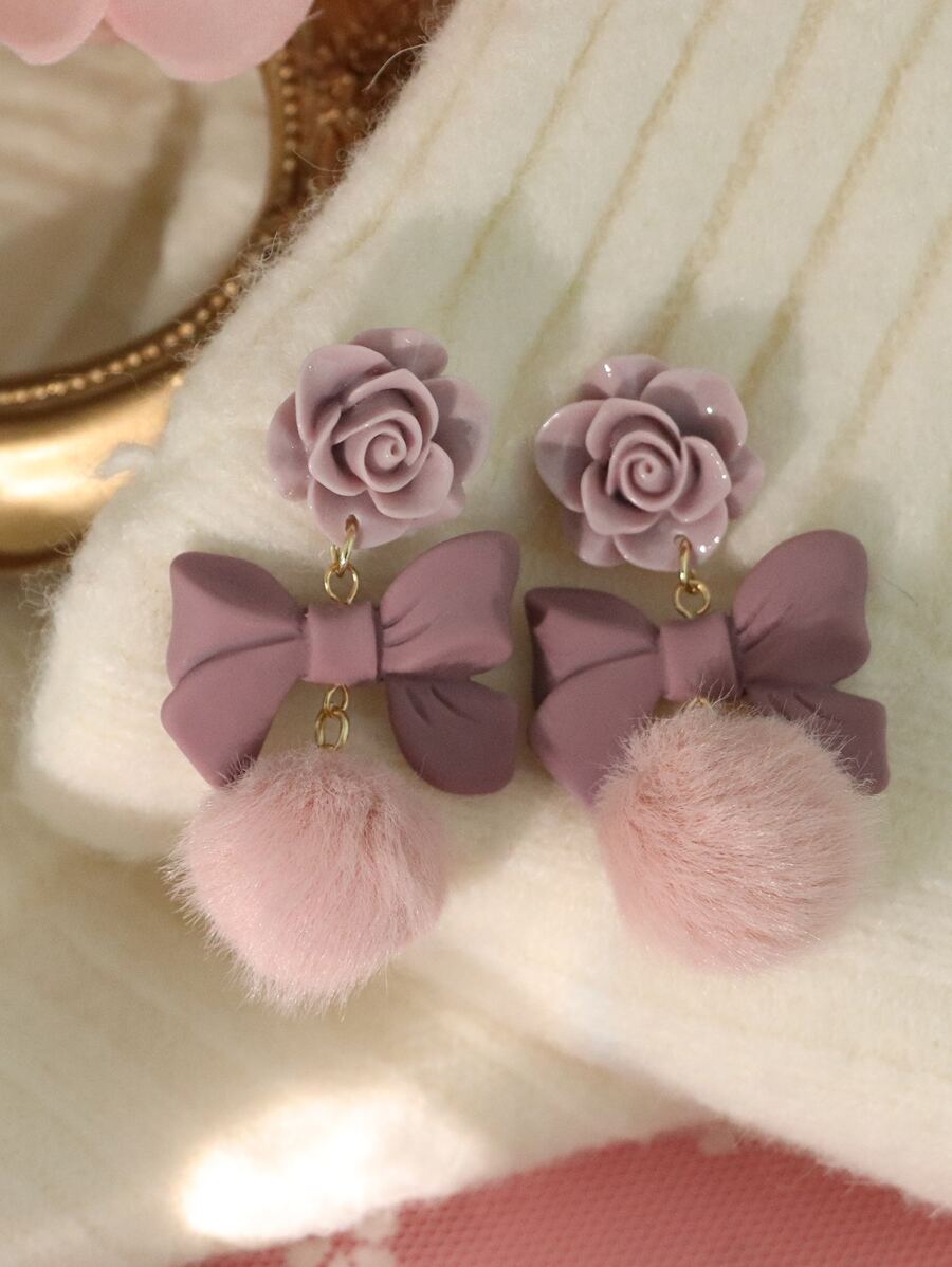 2 件花朵和蝴蝶结装饰耳坠 情人节、妈妈、母亲、母亲节、礼物 - 彩色 - 查看 1