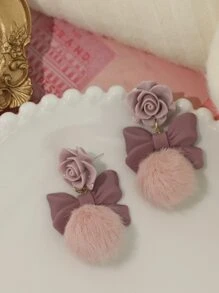 2 件花朵和蝴蝶结装饰耳坠 情人节、妈妈、母亲、母亲节、礼物 - 彩色 - 查看 3