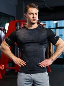 Manfinity Sport Corelite Men Reflective Detail Raglan Sleeve Sports Tee Workout Tops - Black - View 1