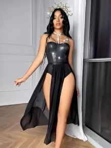 3入組鱷魚壓紋連體衣和半身裙精靈服裝套裝