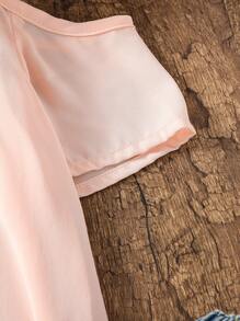 SHEIN Girls Asymmetrical Neck Knot Shoulder Blouse - Baby Pink - View 3