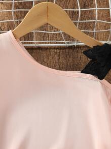 SHEIN Girls Asymmetrical Neck Knot Shoulder Blouse - Baby Pink - View 4