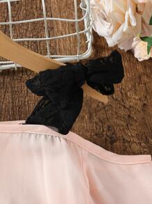 SHEIN Girls Asymmetrical Neck Knot Shoulder Blouse - Baby Pink - View 6