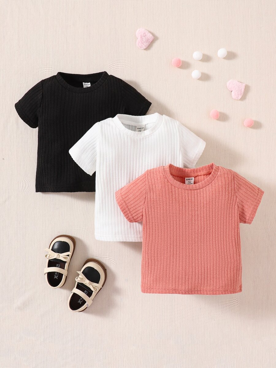 Camiseta De Punto Acanalado De Bebé Para Niña, Conjunto De 3 Piezas - Multicolor - Ver 1