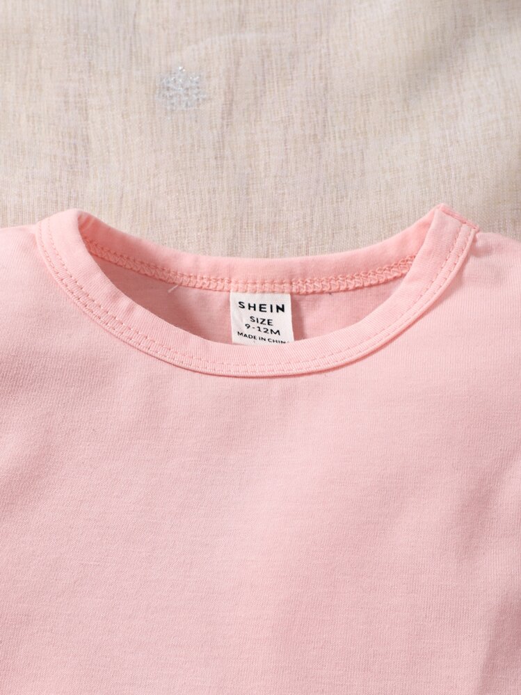 Baby Girl Ruffle Trim Tee & Striped Paperbag Waist Shorts - Multicolor - View 3