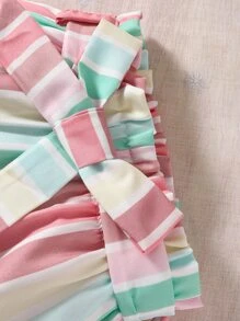 Camiseta de mangas volantes y shorts a rayas con cintura tipo saco para bebé niña - Multicolor - Ver 6