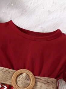 Vestido De Flores Para Niña Con Volantes Y Cinturón - Rojo y blanco - Ver 4