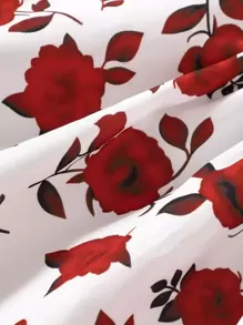 Vestido De Flores Para Niña Con Volantes Y Cinturón - Rojo y blanco - Ver 5