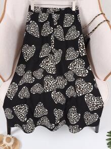 SHEIN LUNE Plus Allover Print Skirt - Black - View 2