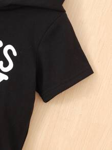 Baby Letter Graphic Hooded Tee & Shorts - Black and White - View 5