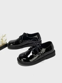 女孩前綁帶牛津鞋 - 黑色 - 查看 2