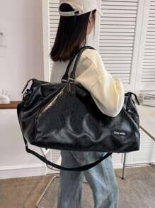 Bolsa de viaje impermeable de PU de gran capacidad para negocios, deportes, natación, playa, danza, fitness, bolsa de playa para accesorios de verano, esenciales de viaje para vacaciones, organizador de viaje, bolsa de hospital, accesorios de viaje para campamento - Negro - Ver 5