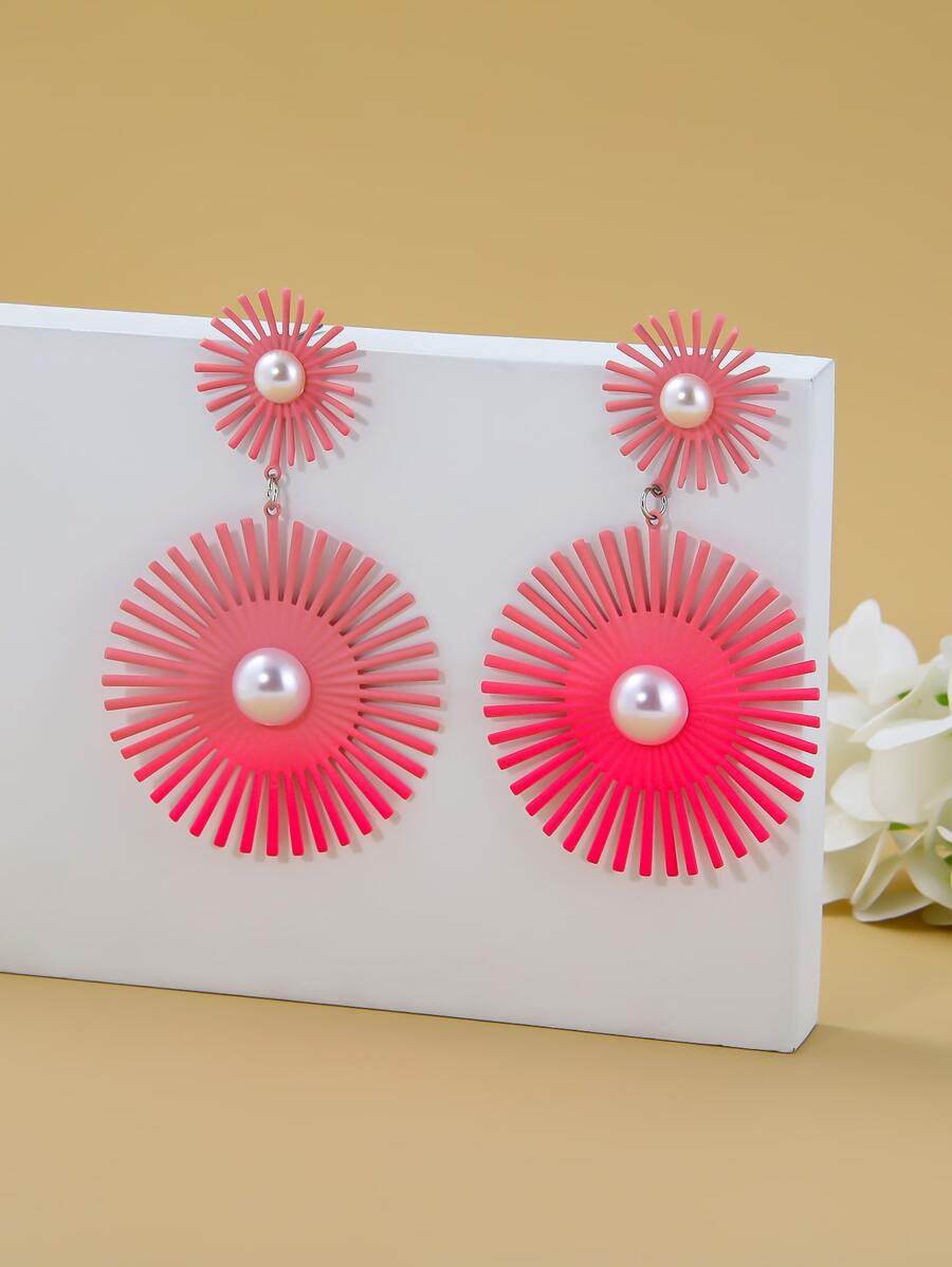 Faux Pearl Decor Water-drop Earrings - Pink - View 1