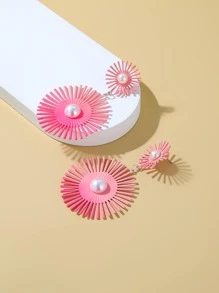 Faux Pearl Decor Water-drop Earrings - Pink - View 2