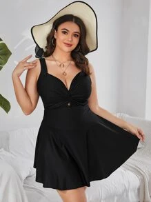 SHEIN Swim Curve Bañador una pieza girante delantero fruncido