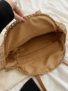 Portable,Lightweight Minimalist Straw Bag Summer Bag Vacation Beach For Travel Holiday ,Teacher,For Teen Girls Women College Students Teachers' Day,Outdoors, Travel, Outings,College,Perfect For SchoolSchool Bag,Large Capacity,Portable, Suitable For Teen Girls Women College Students Vacation,Beach,Outdoors, Travel, Outings - Khaki - View 3