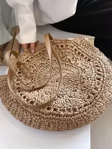 Portable,Lightweight Minimalist Straw Bag Summer Bag Vacation Beach For Travel Holiday ,Teacher,For Teen Girls Women College Students Teachers' Day,Outdoors, Travel, Outings,College,Perfect For SchoolSchool Bag,Large Capacity,Portable, Suitable For Teen Girls Women College Students Vacation,Beach,Outdoors, Travel, Outings - Khaki - View 6