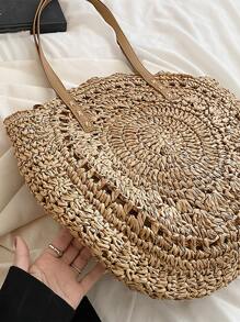 Portable,Lightweight Minimalist Straw Bag Summer Bag Vacation Beach For Travel Holiday ,Teacher,For Teen Girls Women College Students Teachers' Day,Outdoors, Travel, Outings,College,Perfect For SchoolSchool Bag,Large Capacity,Portable, Suitable For Teen Girls Women College Students Vacation,Beach,Outdoors, Travel, Outings - Khaki - View 7
