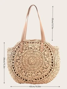 Portable,Lightweight Minimalist Straw Bag Summer Bag Vacation Beach For Travel Holiday ,Teacher,For Teen Girls Women College Students Teachers' Day,Outdoors, Travel, Outings,College,Perfect For SchoolSchool Bag,Large Capacity,Portable, Suitable For Teen Girls Women College Students Vacation,Beach,Outdoors, Travel, Outings - Khaki - View 8