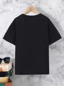 SHEIN ChillGRL Thiếu niên Con trai Phong cách đường phố Trò chơi điện tử In Áo thun Với Tròn Đường viền cổ áo - màu đen - Xem 2