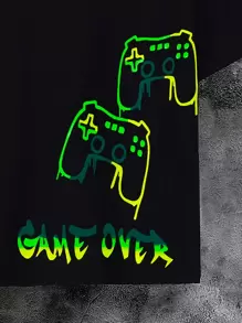 SHEIN ChillGRL Thiếu niên Con trai Phong cách đường phố Trò chơi điện tử In Áo thun Với Tròn Đường viền cổ áo - màu đen - Xem 5