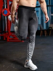 Men Ombre Print Sports Tights - Multicolor - View 1