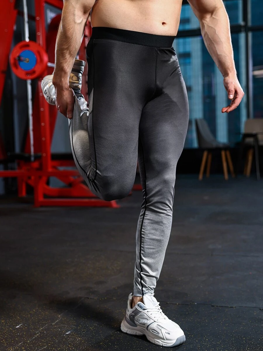 Men Ombre Print Sports Tights - Multicolor - View 1