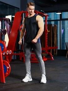 Men Ombre Print Sports Tights - Multicolor - View 5