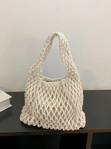 Hollow Crochet Bag With Inner Pouch - Beige - View 3