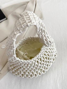 Hollow Crochet Bag With Inner Pouch - Beige - View 6