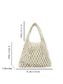 Hollow Crochet Bag With Inner Pouch - Beige - View 8