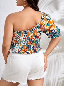 SHEIN VCAY Áo sơ mi Plus Size Dải chun Hoa Tất cả trên in Boho - Nhiều màu - Xem 2
