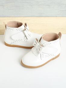 Girls Bow & Fringe Decor Combat Boots - White - View 5
