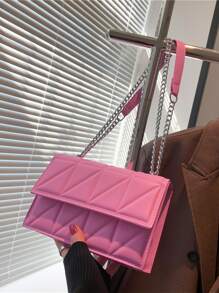 Minimalist Quilted Pattern Flap Square Bag pink - Pink - View 1