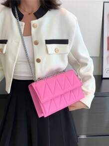 Minimalist Quilted Pattern Flap Square Bag pink - Pink - View 6
