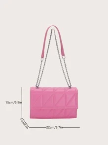 Minimalist Quilted Pattern Flap Square Bag pink - Pink - View 8